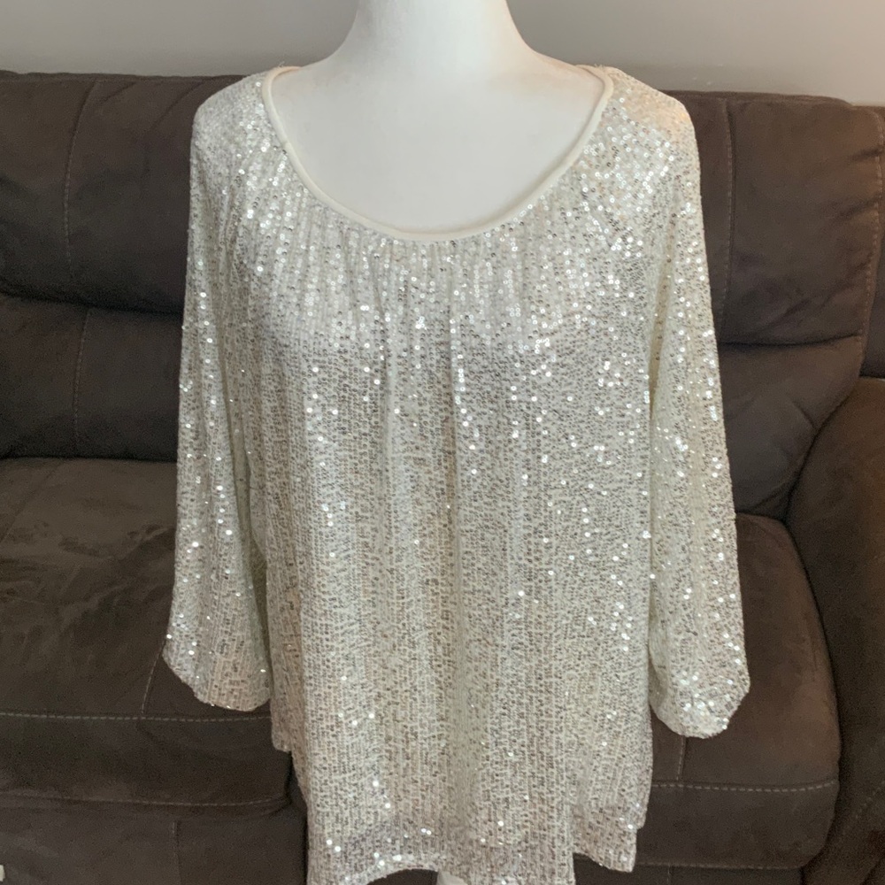 JM Collection Cream Sequin Blouse